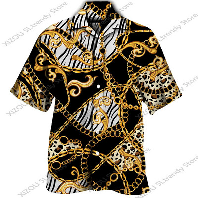 Csúcskategóriás luxus arany mintás 3D nyomtatott rövid/teljes ujjú gombos férfi ingek Utcai stílusú Divatos felsők Hip Hop ruhák