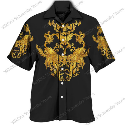 Csúcskategóriás luxus arany mintás 3D nyomtatott rövid/teljes ujjú gombos férfi ingek Utcai stílusú Divatos felsők Hip Hop ruhák