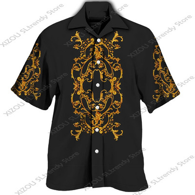 Csúcskategóriás luxus arany mintás 3D nyomtatott rövid/teljes ujjú gombos férfi ingek Utcai stílusú Divatos felsők Hip Hop ruhák