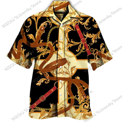 Csúcskategóriás luxus arany mintás 3D nyomtatott rövid/teljes ujjú gombos férfi ingek Utcai stílusú Divatos felsők Hip Hop ruhák