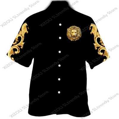 Csúcskategóriás luxus arany mintás 3D nyomtatott rövid/teljes ujjú gombos férfi ingek Utcai stílusú Divatos felsők Hip Hop ruhák