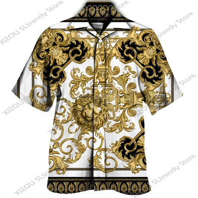 Csúcskategóriás luxus arany mintás 3D nyomtatott rövid/teljes ujjú gombos férfi ingek Utcai stílusú Divatos felsők Hip Hop ruhák