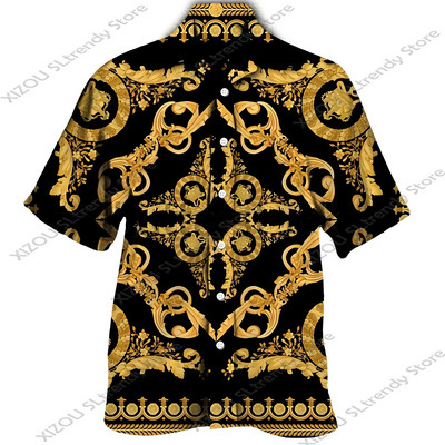 Csúcskategóriás luxus arany mintás 3D nyomtatott rövid/teljes ujjú gombos férfi ingek Utcai stílusú Divatos felsők Hip Hop ruhák