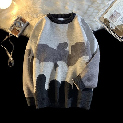 Ανδρικό Πλεκτό Πλεκτό Πλεκτό Πουλόβερ με Αντρικό Κοντράστ Harajuku Μόδα Πουλόβερ Πουλόβερ Ρετρό Y2K Ρούχα blusa de frio masculino