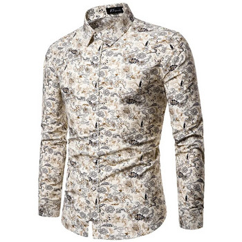 Ανδρικό μακρυμάνικο χαβανέζικο πουκάμισο Καλοκαιρινό φλοράλ πουκάμισο για άνδρες ML03