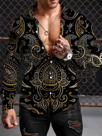 Μποέμικο ανδρικό πουκάμισο Y2K 2023 Πουκάμισα με 3D εκτύπωση μοτίβο casual μακρυμάνικο πουκάμισο με μπλουζάκια