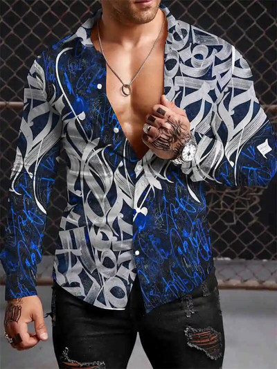 Μποέμικο ανδρικό πουκάμισο Y2K 2023 Πουκάμισα με 3D εκτύπωση μοτίβο casual μακρυμάνικο πουκάμισο με μπλουζάκια