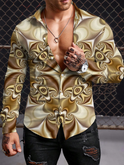 Μποέμικο ανδρικό πουκάμισο Y2K 2023 Πουκάμισα με 3D εκτύπωση μοτίβο casual μακρυμάνικο πουκάμισο με μπλουζάκια