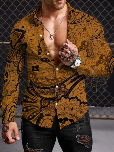 Μποέμικο ανδρικό πουκάμισο Y2K 2023 Πουκάμισα με 3D εκτύπωση μοτίβο casual μακρυμάνικο πουκάμισο με μπλουζάκια