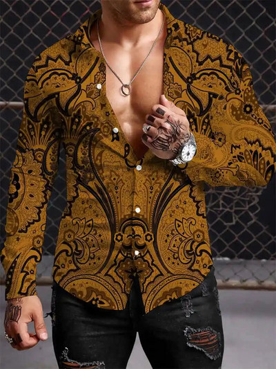 Μποέμικο ανδρικό πουκάμισο Y2K 2023 Πουκάμισα με 3D εκτύπωση μοτίβο casual μακρυμάνικο πουκάμισο με μπλουζάκια