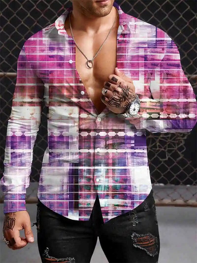 Μποέμικο ανδρικό πουκάμισο Y2K 2023 Πουκάμισα με 3D εκτύπωση μοτίβο casual μακρυμάνικο πουκάμισο με μπλουζάκια