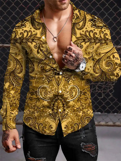 Μποέμικο ανδρικό πουκάμισο Y2K 2023 Πουκάμισα με 3D εκτύπωση μοτίβο casual μακρυμάνικο πουκάμισο με μπλουζάκια