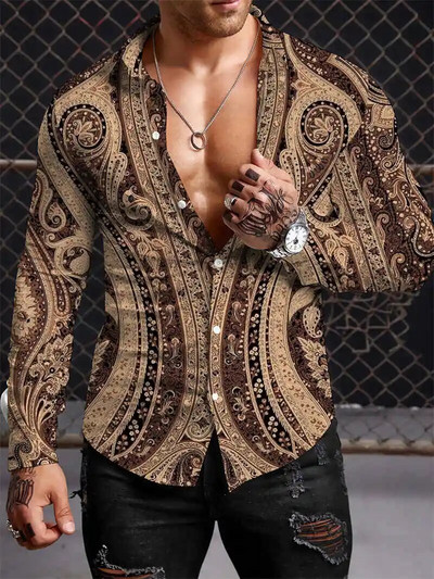 Μποέμικο ανδρικό πουκάμισο Y2K 2023 Πουκάμισα με 3D εκτύπωση μοτίβο casual μακρυμάνικο πουκάμισο με μπλουζάκια