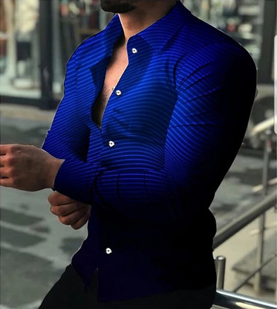 Jauni gaiši grezni vīriešu krekli Ikdienas krekli ar svītru apdruku, topi ar garām piedurknēm vīriešu apģērbi klubs izlaiduma kardigānu topi XS-8XL