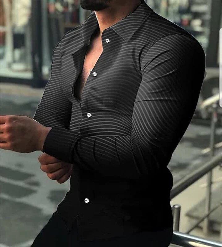 Jauni gaiši grezni vīriešu krekli Ikdienas krekli ar svītru apdruku, topi ar garām piedurknēm vīriešu apģērbi klubs izlaiduma kardigānu topi XS-8XL