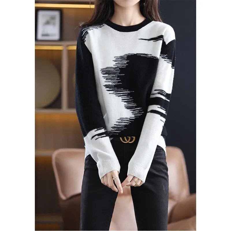 Tie Krāsa pavasara trikotāžas topi Sieviešu ikdienas džemperi ar garām piedurknēm ar O veida kakla izgriezumu korejiešu vintage trikotāžas džemperis Sieviešu džemperis ar apakšu Jauns