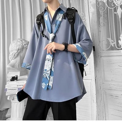 EOENKKY/Ανδρικά μονόχρωμα πουκάμισα με μισό μανίκι Καλοκαιρινές casual μπλούζες υπερμεγέθης σκούρα πράσινη ανδρική ζακέτα Vintage κορεάτικα ρούχα