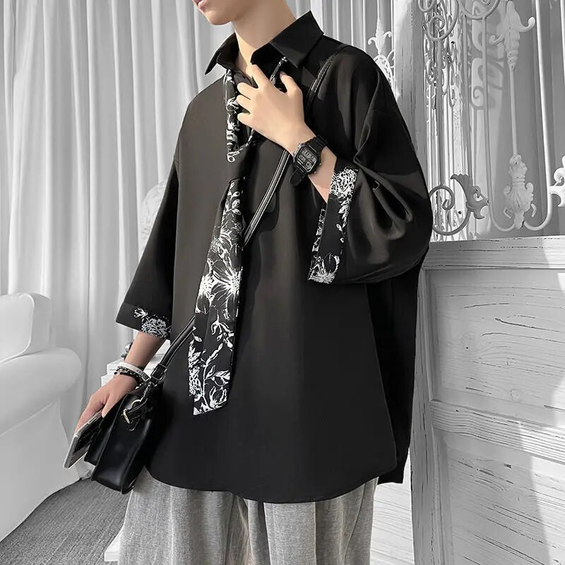 EOENKKY/Ανδρικά μονόχρωμα πουκάμισα με μισό μανίκι Καλοκαιρινές casual μπλούζες υπερμεγέθης σκούρα πράσινη ανδρική ζακέτα Vintage κορεάτικα ρούχα