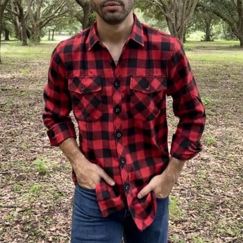 Есенна мъжка фланелена карирана риза с дълги ръкави, ежедневна риза с копчета, САЩ, стандартен размер S до 2XL, класическо каре, дизайн с двоен джоб