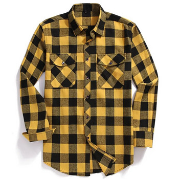 Φθινοπωρινό ανδρικό φανελένιο καρό πουκάμισο με κουμπιά USA κανονικό μέγεθος S έως 2XL, Κλασικό καρό, Σχέδιο διπλής τσέπης