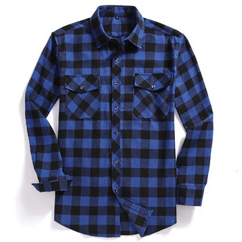 Φθινοπωρινό ανδρικό φανελένιο καρό πουκάμισο με κουμπιά USA κανονικό μέγεθος S έως 2XL, Κλασικό καρό, Σχέδιο διπλής τσέπης