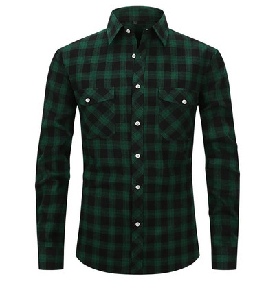 Rudens vīriešu flaneļa rūtains krekls ar garām piedurknēm ikdienas pogām ASV regulāri pieguļošs izmērs S līdz 2XL, klasisks rūtains, dubultā kabatas dizains