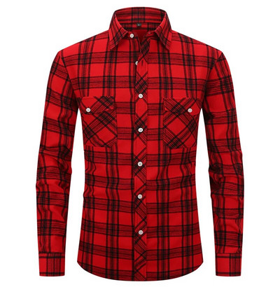 Rudens vīriešu flaneļa rūtains krekls ar garām piedurknēm ikdienas pogām ASV regulāri pieguļošs izmērs S līdz 2XL, klasisks rūtains, dubultā kabatas dizains