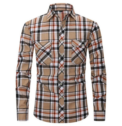 Rudens vīriešu flaneļa rūtains krekls ar garām piedurknēm ikdienas pogām ASV regulāri pieguļošs izmērs S līdz 2XL, klasisks rūtains, dubultā kabatas dizains