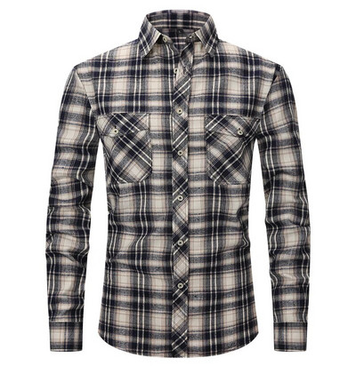 Rudens vīriešu flaneļa rūtains krekls ar garām piedurknēm ikdienas pogām ASV regulāri pieguļošs izmērs S līdz 2XL, klasisks rūtains, dubultā kabatas dizains