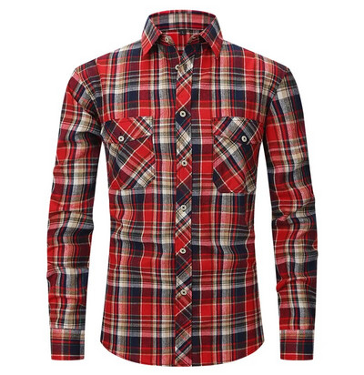 Rudens vīriešu flaneļa rūtains krekls ar garām piedurknēm ikdienas pogām ASV regulāri pieguļošs izmērs S līdz 2XL, klasisks rūtains, dubultā kabatas dizains