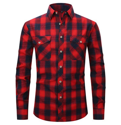 Rudens vīriešu flaneļa rūtains krekls ar garām piedurknēm ikdienas pogām ASV regulāri pieguļošs izmērs S līdz 2XL, klasisks rūtains, dubultā kabatas dizains