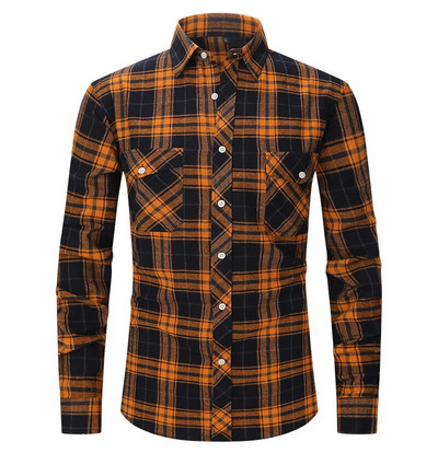 Rudens vīriešu flaneļa rūtains krekls ar garām piedurknēm ikdienas pogām ASV regulāri pieguļošs izmērs S līdz 2XL, klasisks rūtains, dubultā kabatas dizains