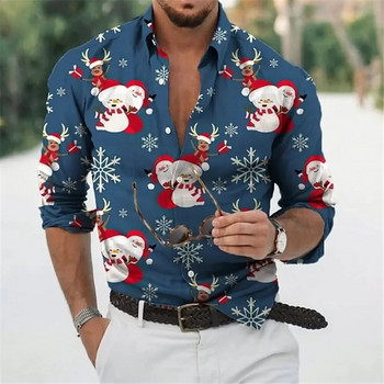 Χριστουγεννιάτικα ρούχα για ανδρικά πουκάμισα 2023 Μακρυμάνικα μπλουζάκια μόδας 3d εκτύπωσης Γιορτινή ένδυση Oversized casual ανδρικό χριστουγεννιάτικο πουκάμισο