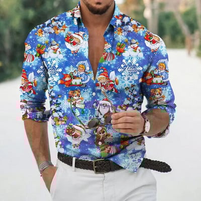 2023 Коледно облекло за мъже, ризи, горнища с дълъг ръкав, модно празнично облекло с 3d принт, извънгабаритни ежедневни мъжки коледни ризи