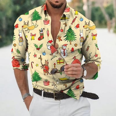 2023 Коледно облекло за мъже, ризи, горнища с дълъг ръкав, модно празнично облекло с 3d принт, извънгабаритни ежедневни мъжки коледни ризи