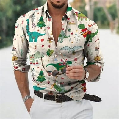 2023 Коледно облекло за мъже, ризи, горнища с дълъг ръкав, модно празнично облекло с 3d принт, извънгабаритни ежедневни мъжки коледни ризи