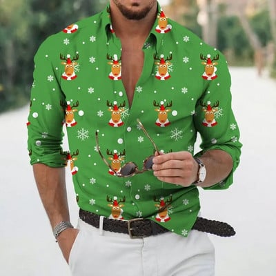 2023 Коледно облекло за мъже, ризи, горнища с дълъг ръкав, модно празнично облекло с 3d принт, извънгабаритни ежедневни мъжки коледни ризи