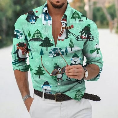 2023 Коледно облекло за мъже, ризи, горнища с дълъг ръкав, модно празнично облекло с 3d принт, извънгабаритни ежедневни мъжки коледни ризи