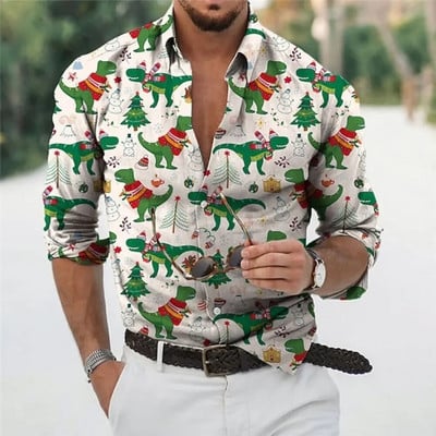 2023 Коледно облекло за мъже, ризи, горнища с дълъг ръкав, модно празнично облекло с 3d принт, извънгабаритни ежедневни мъжки коледни ризи