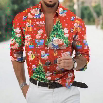 2023 Коледно облекло за мъже, ризи, горнища с дълъг ръкав, модно празнично облекло с 3d принт, извънгабаритни ежедневни мъжки коледни ризи