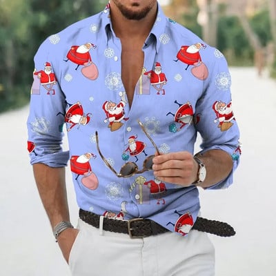 2023 Коледно облекло за мъже, ризи, горнища с дълъг ръкав, модно празнично облекло с 3d принт, извънгабаритни ежедневни мъжки коледни ризи
