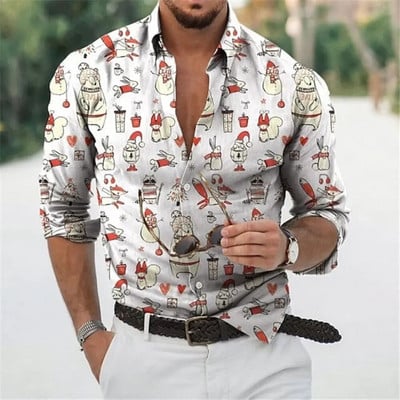 2023 Коледно облекло за мъже, ризи, горнища с дълъг ръкав, модно празнично облекло с 3d принт, извънгабаритни ежедневни мъжки коледни ризи