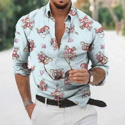 2023 Коледно облекло за мъже, ризи, горнища с дълъг ръкав, модно празнично облекло с 3d принт, извънгабаритни ежедневни мъжки коледни ризи