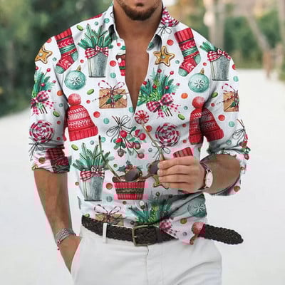 2023 Коледно облекло за мъже, ризи, горнища с дълъг ръкав, модно празнично облекло с 3d принт, извънгабаритни ежедневни мъжки коледни ризи
