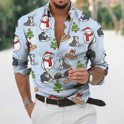 2023 Коледно облекло за мъже, ризи, горнища с дълъг ръкав, модно празнично облекло с 3d принт, извънгабаритни ежедневни мъжки коледни ризи