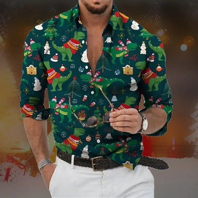 2023 Коледно облекло за мъже, ризи, горнища с дълъг ръкав, модно празнично облекло с 3d принт, извънгабаритни ежедневни мъжки коледни ризи