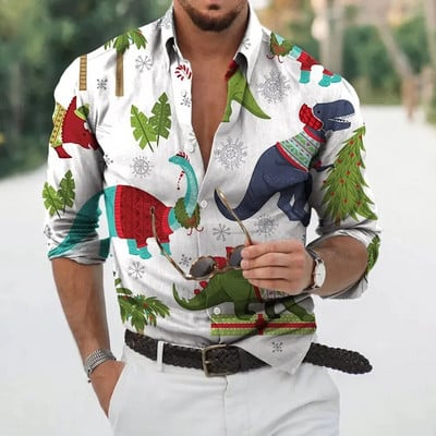 2023 Коледно облекло за мъже, ризи, горнища с дълъг ръкав, модно празнично облекло с 3d принт, извънгабаритни ежедневни мъжки коледни ризи