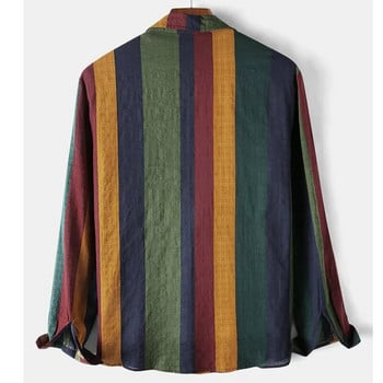Ανδρικά μακρυμάνικα βαμβακερά λινά πουκάμισα από αναπνεύσιμο πουκάμισο με ριγέ χιπ χοπ ανδρικά πουκάμισα επώνυμων ρούχων ριγέ πουκάμισο