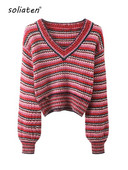 Πουλόβερ για γυναίκες μόδα 2023 Μακρυμάνικο ριγέ συνονθύλευμα Κομψό γυναικείο πουλόβερ πλεκτό Φθινοπωρινό Χειμώνα Streetwear C-056