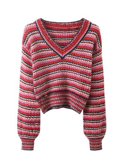 Πουλόβερ για γυναίκες μόδα 2023 Μακρυμάνικο ριγέ συνονθύλευμα Κομψό γυναικείο πουλόβερ πλεκτό Φθινοπωρινό Χειμώνα Streetwear C-056